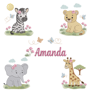  Animais Safari com Flores (Pontos leves)