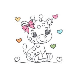 Safari Girafa com Corações (Em Contorno)