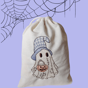 Halloween em Patchwork de Fantasma com Chapéu (Pontos Leves)