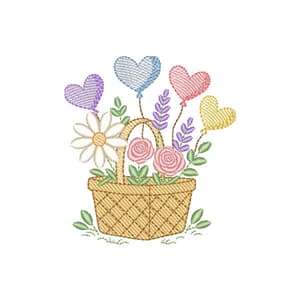 Cesta Floral com Balões (Pontos Leves)