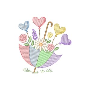 Guarda-chuva Floral com Balões (Pontos Leves)