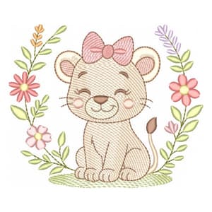 Leoa Bebê com Moldura Floral (Pontos Leves)