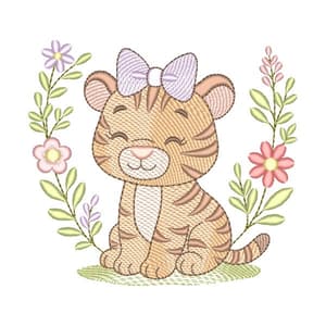 Tigresa Bebê com Moldura Floral (Pontos Leves)
