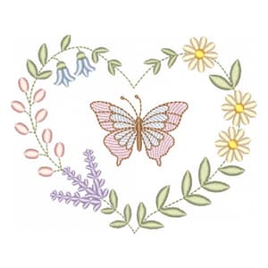Coração Floral com Borboleta (Pontos Leves)