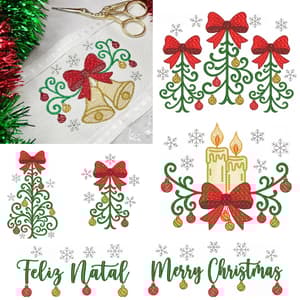  Decoração Natalina, Árvores de Natal com Laços, Sinos, Velas