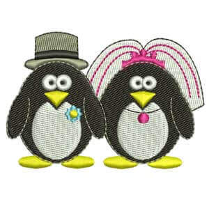 Matriz de bordado casamento pinguins