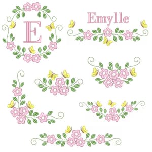  Galhos de flores com borboletas nome e inicial