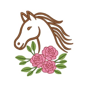 Cavalo contorno com galho de rosas
