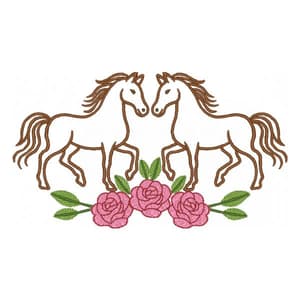 Cavalo contorno com galho de rosas