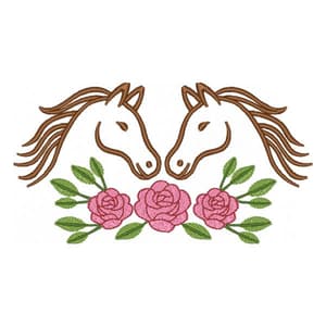 Cavalos contorno com galho de rosas