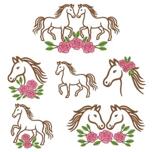  Cavalos com galho de rosas