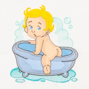 Matriz de bordado Bebê Tomando Banho em Aplique
