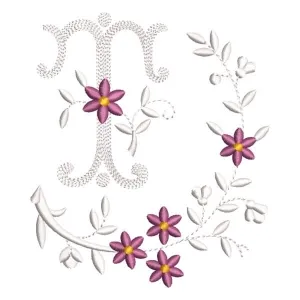 Matriz de bordado Monograma Floral Letra T