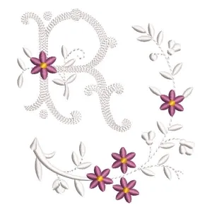 Matriz de bordado Monograma Floral Letra R
