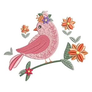 Matriz de bordado Pássaro com Floral