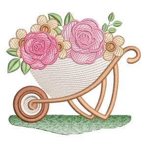 Matriz de bordado Carrinho de Flores (Pontos Leves)