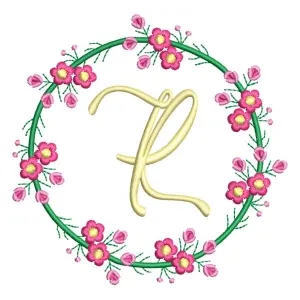 Matriz de bordado Moldura Monograma Floral Letra R
