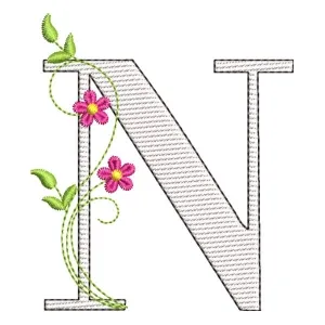 Matriz de bordado Alfabeto Floral N (Pontos Leves)