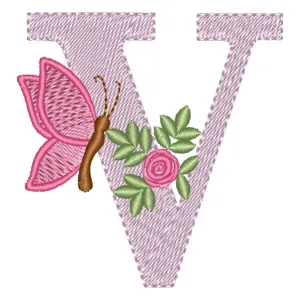 Matriz de bordado Alfabeto Floral Letra V