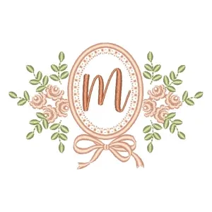 Matriz de bordado Letra M Floral em Moldura (Aplique)