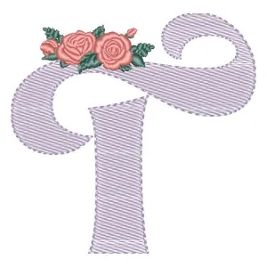 Matriz de bordado Alfabeto com Floral Letra T (Pontos Leves)