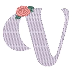 Matriz de bordado Alfabeto com Floral Letra V (Pontos Leves)