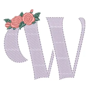 Matriz de bordado Alfabeto com Floral Letra W (Pontos Leves)