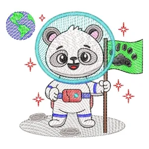 Matriz de bordado Panda Astronauta (Aplique e Pontos Leves)