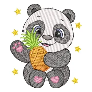 Matriz de bordado Panda com Fofo com Abacaxi (Pontos Leves)
