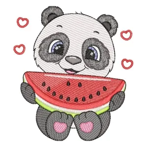 Matriz de bordado Panda Cute com Melancia (Pontos Leves)