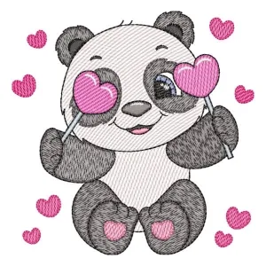 Matriz de bordado Panda Cute com Pirulitos (Pontos Leves)