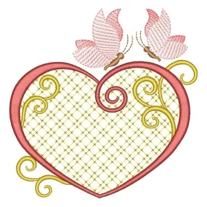 Matriz de bordado Coração com Arabesco e Borboletas