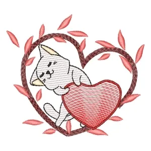 Matriz de bordado Gatinho com Coração (Pontos Leves)