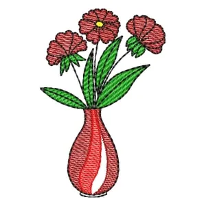 Matriz de bordado Jarro de Flor Vermelha (Pontos Leves)