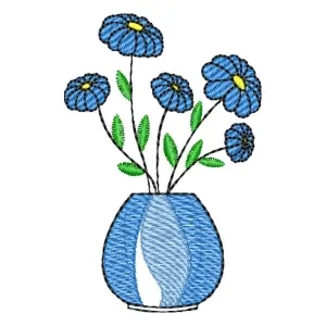 Matriz de bordado Jarro de Flor Azul (Pontos Leves)