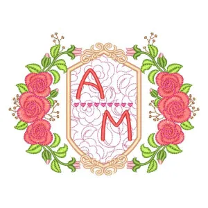 Matriz de bordado Moldura Floral com Iniciais