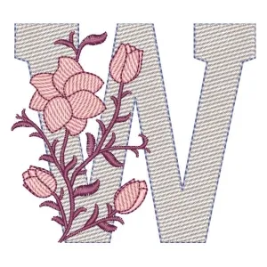 Matriz de bordado Monograma com Floral Letra W