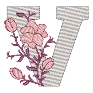 Matriz de bordado Monograma com Floral Letra V