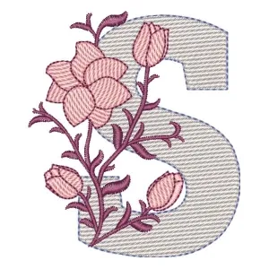 Matriz de bordado Monograma com Floral Letra S