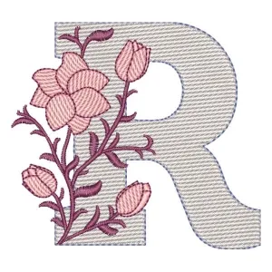 Matriz de bordado Monograma com Floral Letra R