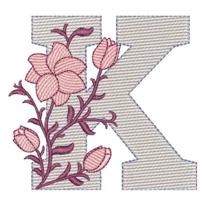 Matriz de bordado Monograma com Floral Letra K
