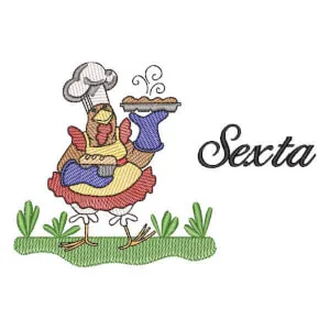 Matriz de bordado Semaninha Galinha Chef Sexta (Pontos Leves)