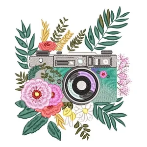 Matriz de bordado Câmera com Floral 