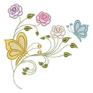 Matriz de bordado Floral e Borboletas