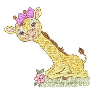 Matriz de bordado Girafa Menina Safari (Pontos Leves)