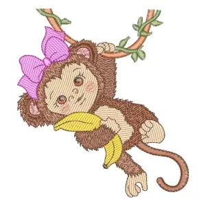 Matriz de bordado Macaquinha Menina Safari (Pontos Leves)