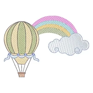 Matriz de Bordado  Balão nas Nuvem e Arco-Íris (Pontos Leves)