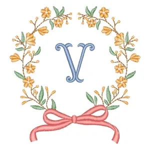 Matriz de bordado Alfabeto em Moldura Floral Letra V