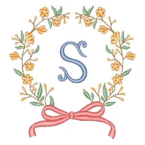 Matriz de bordado Alfabeto em Moldura Floral Letra S