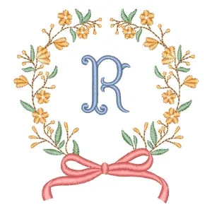 Matriz de bordado Alfabeto em Moldura Floral Letra R